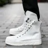 Stövlar Autumn Men Ankle Boots Leather High Top Shoes Cool Fashion Zip och Laceup Flats Sneakers Bekväma manliga casualskor Loafers