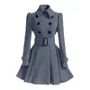 S-XXL Moda Klasik Kış Kalın Coat Europe Kemer Toka Trençkotları Çifte Göğüslü Dış Giyim Gündelik Bayanlar Elbise Ceketleri 240319