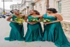 Verde escuro um ombro vestidos de dama de honra para África design exclusivo comprimento total plus size vestidos de convidados de casamento júnior dama de honra9526394