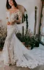 2024 Boho maniche lunghe sirena abiti da sposa backless abito da sposa in pizzo applique Sweep Train Custom Made Beach Garden Plus Size vestido de BC12016