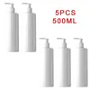 Dispensador de sabão líquido 5 pçs 500ml branco pet vazio recarregável shampoo loção garrafas com bomba dispensadores casa banheiro cozinha salão ferramenta