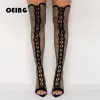 Boots Women Crystal Mesh Thigh High Boots Black Faux Suede Rhinestoneembellished Stilettos Boots Sexy Nightclub Shoes Botas De Mujer