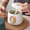 Tasses Tasse en céramique de dessin animé tendance personnalité tasse à café créative avec cuillère à couvercle