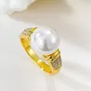 Cluster Rings Vinregem Vintage Elegant Pearl High Carbon Diamond Gemstone 18K Gold Plated 925 Sterling Silver Jewelry Anniversary Presents