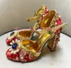 Сандалии Новый дизайн хрустальные сандалии обувь женщина модная цветочная страза Свадебная обувь леди коренастые насосы на каблуках банкет
