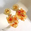 Boucles d'oreilles pendantes AENSOA fleur en résine exagérée grand Long creux en métal pour femmes Vintage acrylique Cube accessoires floraux