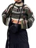 Suéteres femininos Mulheres Y2K Crochet Knit Crop Top Contraste Cor Manga Longa Oca Out Cover Up Fishnet Recorte Suéter Primavera Outono Jumper