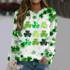 Kvinnors t-shirt St. Patricks Day Womens St Patricks Day tryck långärmad O Neck T-shirt Top Graphic Green Carnival FestivalC24319