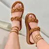 Sandals Ladies Fashion Summer Solid Color Leather Woven Ankle Strap Thick Low Wedges For Women Size 11 Womens