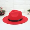 Bérets laine feutre Fedoras hiver automne femmes chapeau classique couleur unie Fedora chapeaux femme dame large bord plat haut Jazz casquette seau