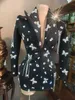 2023 Boutique Clothing Black Deep v Crystal Butterfly Suit Jacket Stage Sequins Party Blazer Coats Women Sexy Club