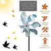 Decorações de jardim 7 folhas repelente de pássaros moinho de vento DIY dissuasor prata catavento para