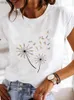 Damen-T-Shirt, kurzärmelig, modisch, weiblich, Grafik-T-Shirt, Damen-Druck, Löwenzahn-Libelle, 90er-Jahre, Sommer, Freizeitkleidung, Damen-T-Kleidung, T-ShirtsC24319