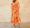 Casual Dresses Women's Sweet Dress 2024 Spring/Summer Senaste en Line Neck Bubble Sleeves Tryckt kjol Fashion Style A-Line