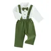 Clothing Sets Kids Boys 2pieces Outfits Long Sleeve Button-down Bow Tie Shirt And Suspender Pants Formal Suit Church Clothes