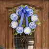 Decorative Flowers Blue Willow Christmas Wreath Front Door Decoration 15inch White Porcelain Plate Farmhouse WreathDecor