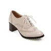 Pumpy Vintage Kobiety koronkowe pompki kwadratowe obcasowe buty na pięcie wysokie obcasy buty brytyjskie w stylu Oxfords buty