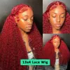 250 Density 99J Burgundy Deep Wave 13x6 HD Lace Frontal Human Hair Wigs Remy Red Colored Curly 13x4 Lace Front Wig for Women