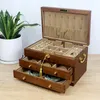 Bolsas de jóias caixa de madeira colar brinco anel estilo retro organizador de gaveta de luxo três camadas display rack embalagem