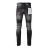 Damesbroek Paars Merk Jeans Mode Hoge kwaliteit High Street Zwart gat Patch Reparatie Lage bolle strakke denimbroek 28-40 maat