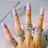 Varumärke 925 Silver Pave Cushion Cut Multicolor Gemstone Ring for Women Eternity Band Engagement Wedding Rings Finger Finger