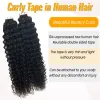 Inslag djupvåg lockigt mänskligt hårband i förlängningar 20 delar hud inslag naturlig svart tejp i hårförlängningar för kvinnor
