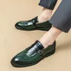 Shoes New Green Men Loafers Square Toe SlipOn Tassels Brown Crocodile Pattern Business Formal Shoes Size 3848