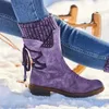 Walking Shoes 2024 Women's Europe Large Size 35-43 Mid-Calf Knight Boots With Chunky Heel Knit Short Furry Mouth