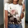 T-shirt da donna Donna Stampa floreale Top Tunica estiva Top Casual Moda streetwear con O-Collo Maniche corte Allentato per A