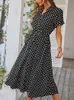 Ladies Polka Dot Print Dres Dres Midi Holiday Dress Frust Ferman