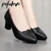 Pompes pofulove femmes mi-carré talons chaussures pompes noires pu bureau dame printemps non glissant mode mère oxford chaussure zapatos mujer