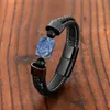 Bangle Fashion diamond natural blue stone half-stone noble mens bracelet 316L stainless steel leather cord jewelry bracelet 240319