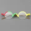 선글라스 일본 디자이너 남성 빈티지 둥근 반쪽 프레임 안경 여성 레트로 광학 근시 렌즈 안경 액세서리