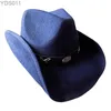 Breda randen hattar hink cowboy hatt med rullad randen sammansatt vår och hösten Ancient Belt Wool Felt Western Cowboy Mans Jazz 240319