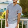 T-shirt da uomo Camicia a maniche corte Elegante bottone con colletto alla coreana per abbigliamento casual da lavoro Maniche tinta unita Vestibilità ampia Mid