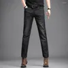 Мужские джинсы, осенне-зимние мужские утепленные тонкие деловые повседневные модные красивые теплые брюки, мужские корейские винтажные прямые джинсовые брюки