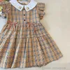 Ins Summer Girls Bow Plaid Dresses Children Doll Lapel Flufl Sleeve Lattice Dress Preppy Style Kids CottenDesigner ClothesS1228