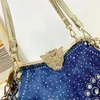 イブニングバッグダイヤモンドデニムの女性の財布とハンドバッグ光沢のあるラインストーンジーンズクロスボディバッグショルダーパーティー