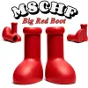 2024 مصمم MSCHF Men Women Rain Boots Big Red Boot Eve Rubber Astro Boy Props On the Knee Booties Cartoons Shoes Scare Bottom Platform Size 35-48