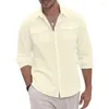 Camicie casual da uomo Oldyanup Camicia da uomo in cotone e lino a maniche lunghe Solido doppia tasca Top camicetta Primavera Estate Moda stile spiaggia