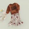 Conjuntos de ropa Focusnorm 2pcs Lovely Children Girls Clothes 0-4Y Carta de manga larga Sweinshirt Tops Vacas Floral Impresión Pantalones