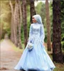 Vestido de casamento hijab muçulmano com véu, gola alta, manga longa, céu azul, apliques de renda, linha a, vestidos de noiva modestos, personalizado, plus6655910