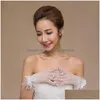 Bridal Gloves Fashion Elegant Ivory/Red Fl Finger Wedding For Bride With Handmade Flower Ribbon Mesh Women Accessories Cl2068 Drop D Dhfbd