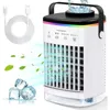 Electric Fans Portable Air Conditioners Cooling Fan Mini Portable Air Conditioner 4 Wind Speed and 7 LED Lights 2 Cool Compressed Air and 2-8H Timer 240319