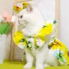 Maniche per abbigliamento per cani Costume per animali domestici Set di abiti con stampa di girasoli con decorazioni a fiocco Copricapo da principessa per gatti