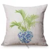 Oreiller de Style chinois en porcelaine bleue et blanche, couverture à motif floral, feuille de bananier, décoration de canapé, taie d'oreiller de lit