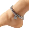 Uwin S-Link Miami Cuban Link Anklet z Baguette Letter Out Out Link Bling Hip Hop Biżuteria dla kobiet mężczyzn 240313