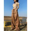 Women's Jeans American Retro Ruffled Design With Straight Leg For Slimming Floor Length Pants Brown Casual Wide