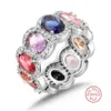 Anillo de piedras preciosas Multicolor con corte de cojín pavé de plata 925 de marca para mujer, banda de eternidad, anillos de compromiso y boda, dedo