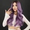 Perruques NAMM Perruque de cheveux longs ondulés violets pour femmes Cosplay fête quotidienne perruque synthétique avec frange perruque Lolita lavande naturelle résistante à la chaleur
